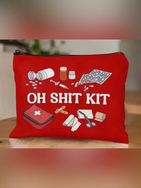 New Novelty "Oh Shit Kit" First Aid double sided Zip Pouch bag